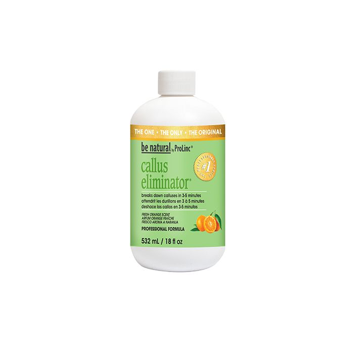 18 ounce bottle of ProLinc Orange Callus Eliminator facing forward featuring its product label stating product name & details