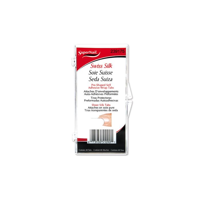 Frontage of  Swiss Silk Wrap Self Adhesive Tabs lay in white color background with printed label text