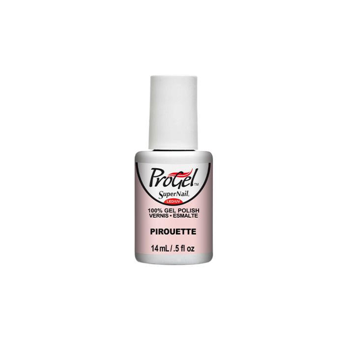 Frontage of a nail gel bottle of SuperNail ProGel in Pirouette variant with  printed product information