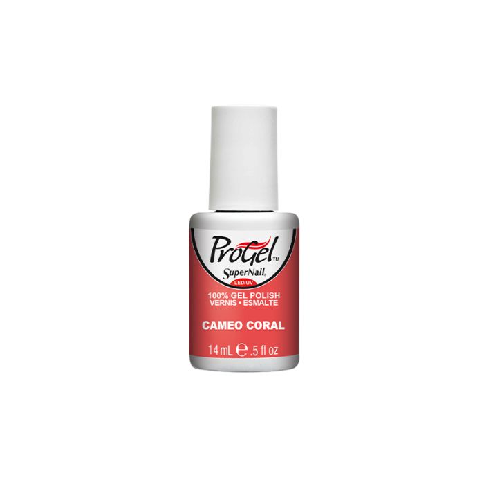 14ml bottle of SuperNail ProGel in Cameo Coral color shade with label graphics and product details