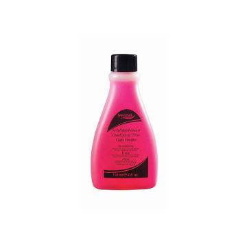 Front facing of SuperNail Polish Remover with  Strawberry scent  with printed label text and product information