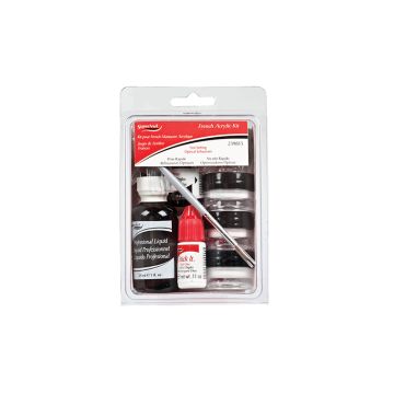 Front view of SuperNail French Acrylic Essentials Kit sealed in a wall-hook ready packaging with label tag