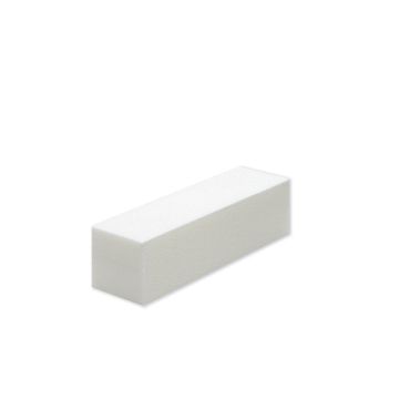 Three-dimensional demonstration of a cushioned SuperNail White Emery Block lay in white color backdrop