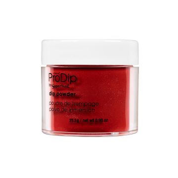 SuperNail ProDip dip powder in variation of Venetian Red with 0.90-ounce size in a half side view illustration