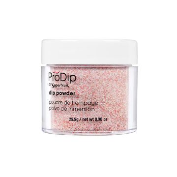 SuperNail ProDip New Year Sparkles nail dip powder in half side view demonstration featuring its product information