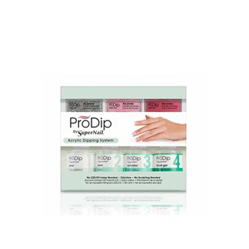 Expansive look on 11-piece ProDip Starter kit by SuperNail Acrylic Dipping System featuring its product information